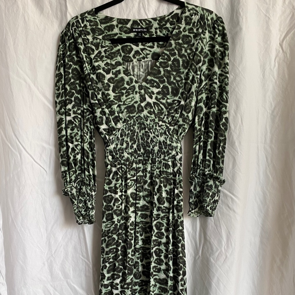 Whistles green leopard dress